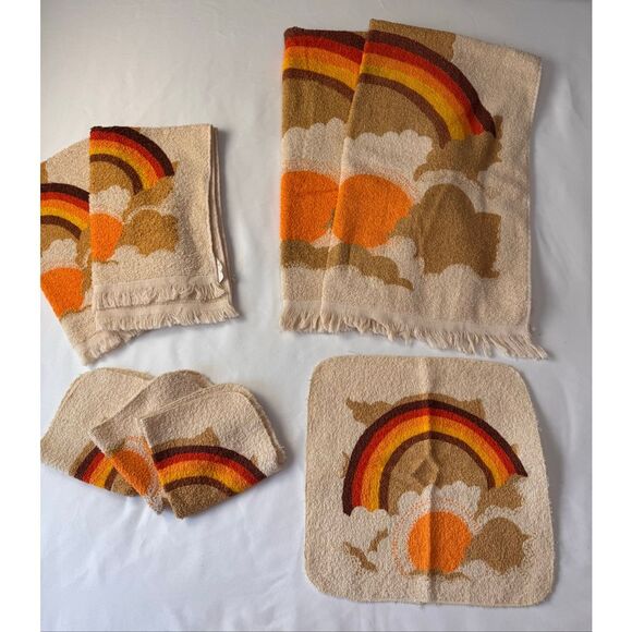 Vintage 1970s Cannon Rainbow Terrycloth Towel Set/4 Washcloths 2 Hand Towels 2 T